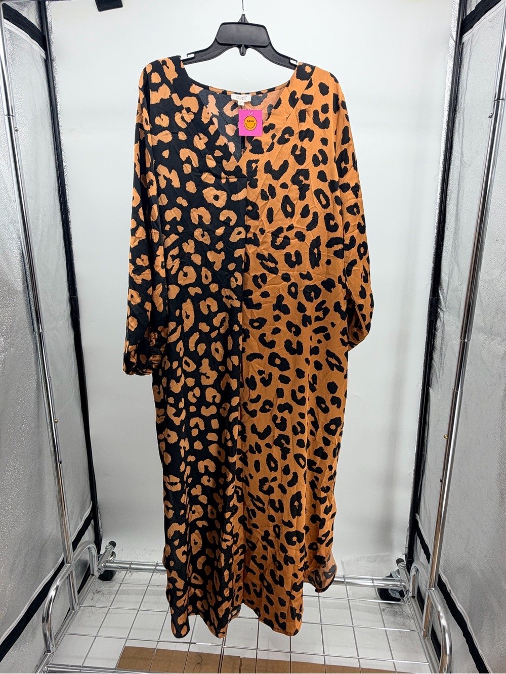 ODDY Two-Tone Leopard Split-Panel Maxi Dress in Black and Brown